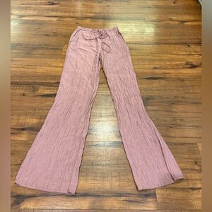 Zara Crinkle Pull On Pants Women’s XS Muave Pink Draw String Wide Leg Pockets